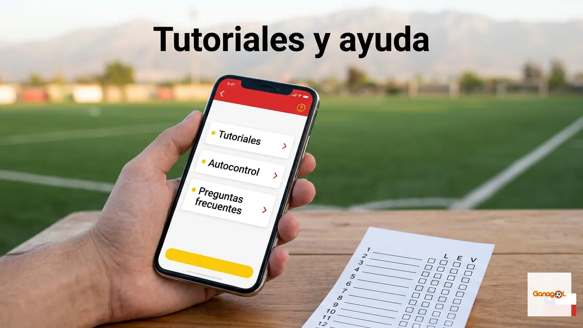 Menú de ayuda de Ganagol en el celular con enlaces a tutoriales y preguntas frecuentes