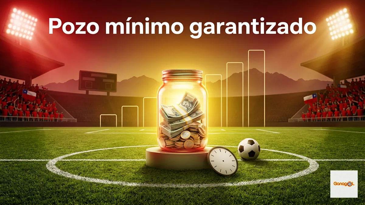 Pozo mínimo garantizado de Ganagol acumulándose sobre cancha de fútbol con Andes de fondo
