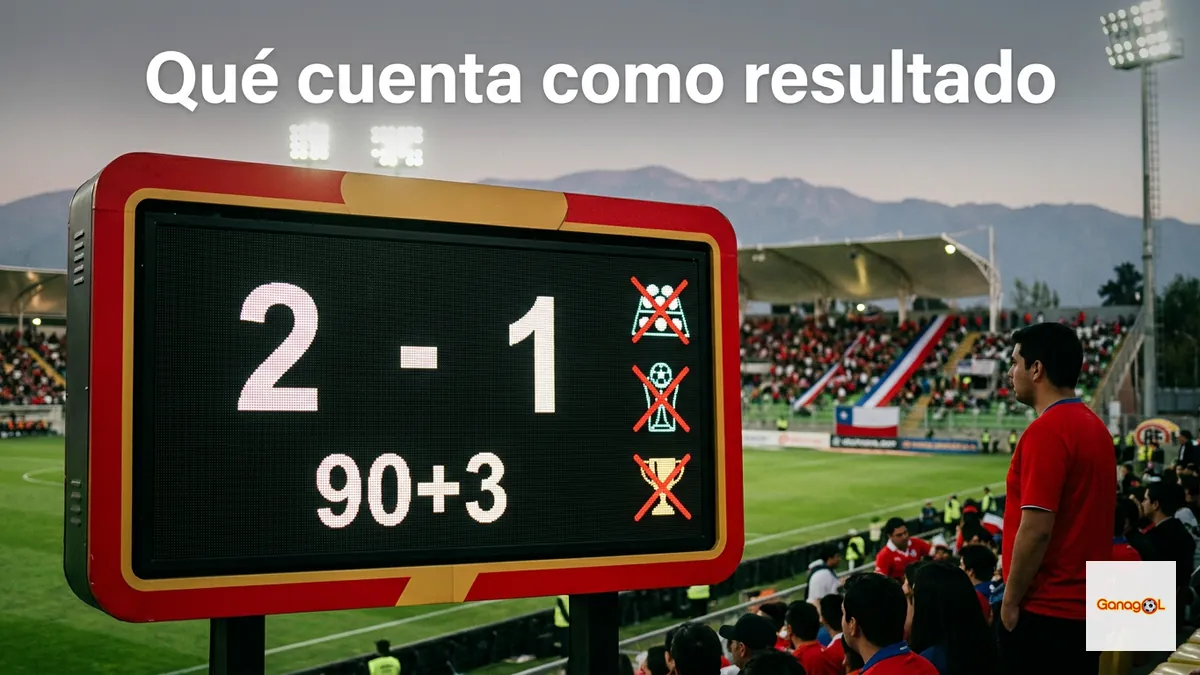Marcador de fútbol mostrando el minuto 90 más tiempo adicional como resultado válido en Ganagol