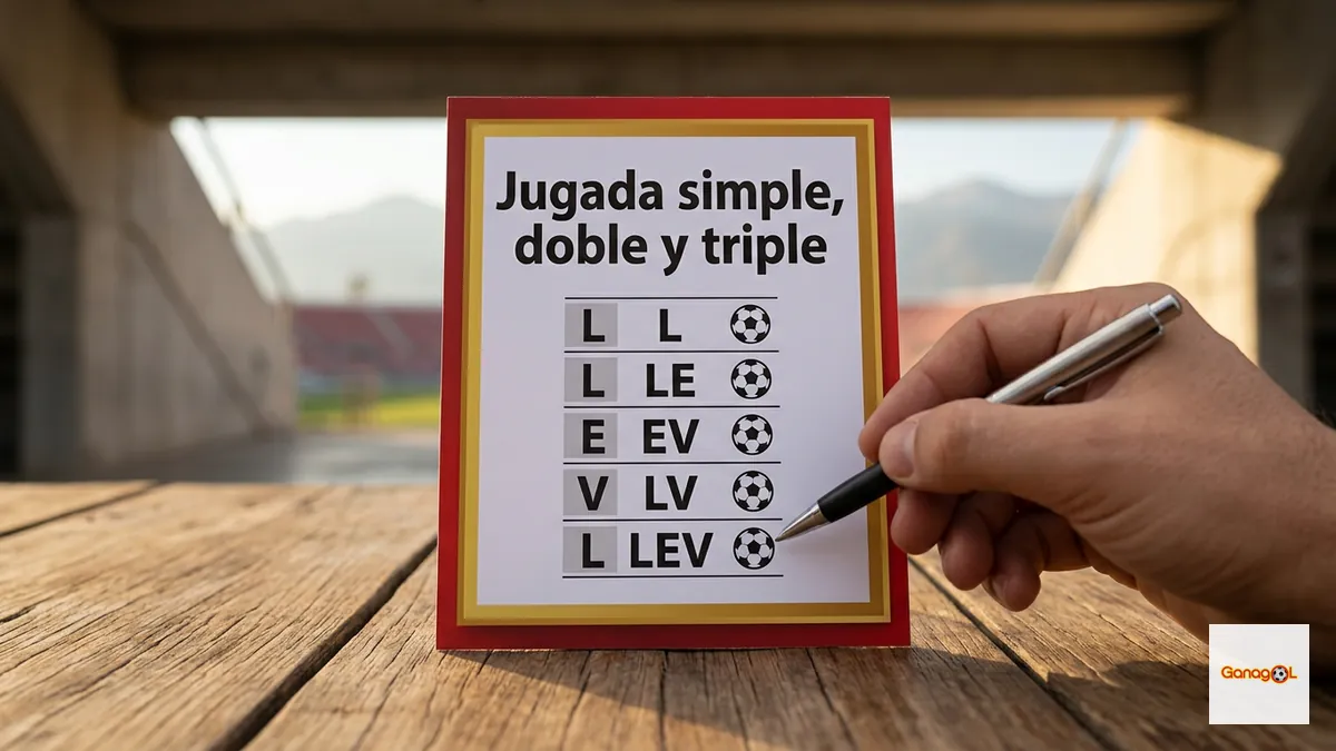 Tabla de combinaciones L, LE, EV, LV y LEV para jugadas simples, dobles y triples en Ganagol