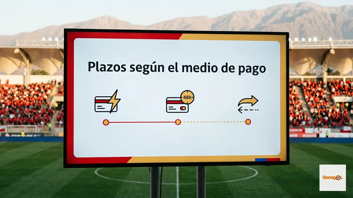 Línea de tiempo con los plazos de abono de un premio según débito, crédito o transferencia